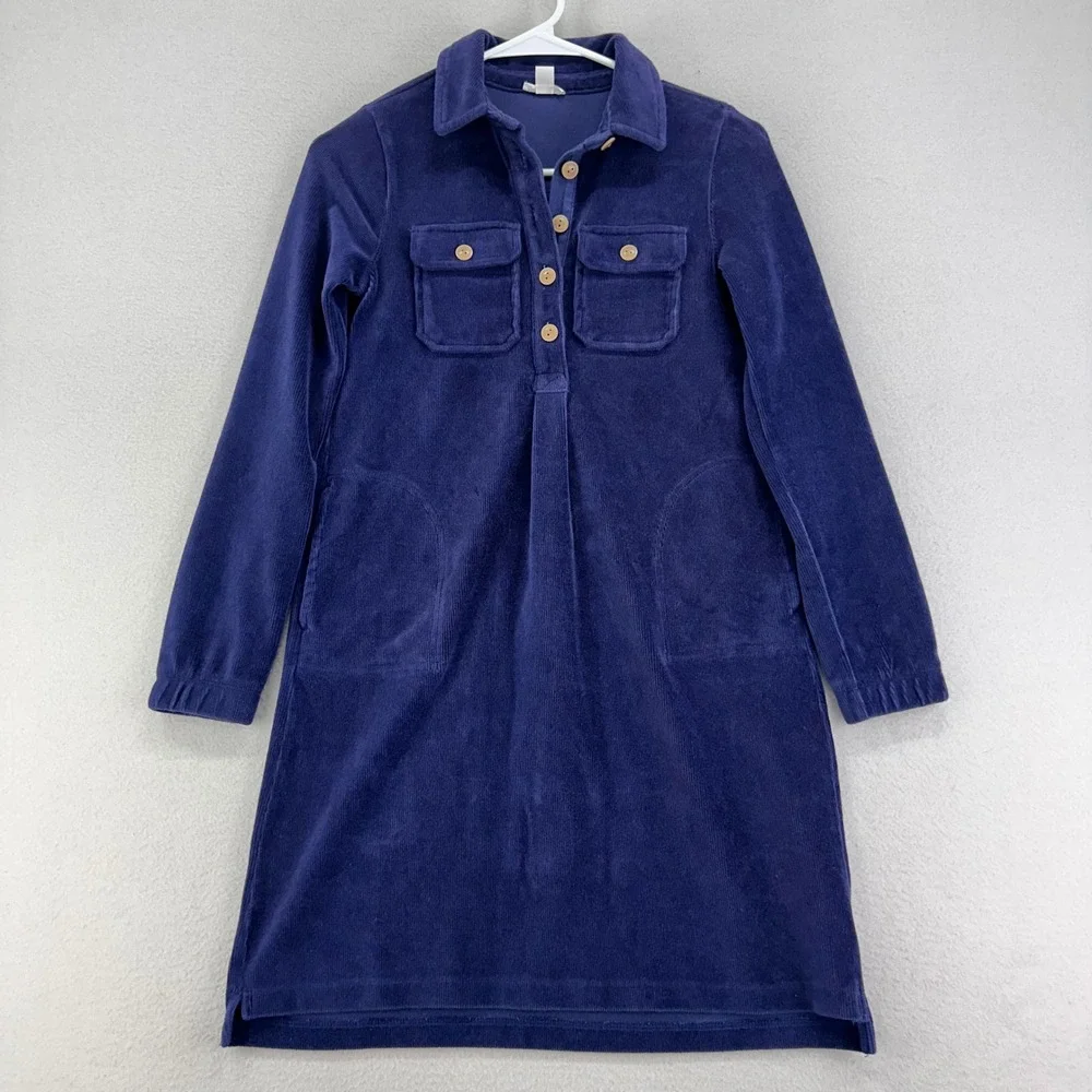 Crewcuts Shirt Dress Girls L Navy Blue Collard Pockets Preppy School Uniform